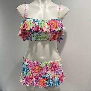 NWT Bleu Rod Beattie Bikini 8 Bright Drop Shoulders Blue Pink Green Ruffles NEW